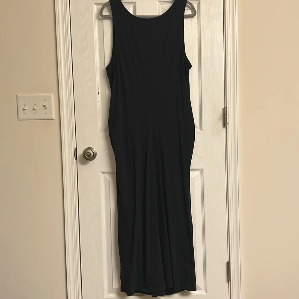 All Worthy Black Cotton-blend Sleeveless Maxi Dress Side Ruching V-neck Size 2X